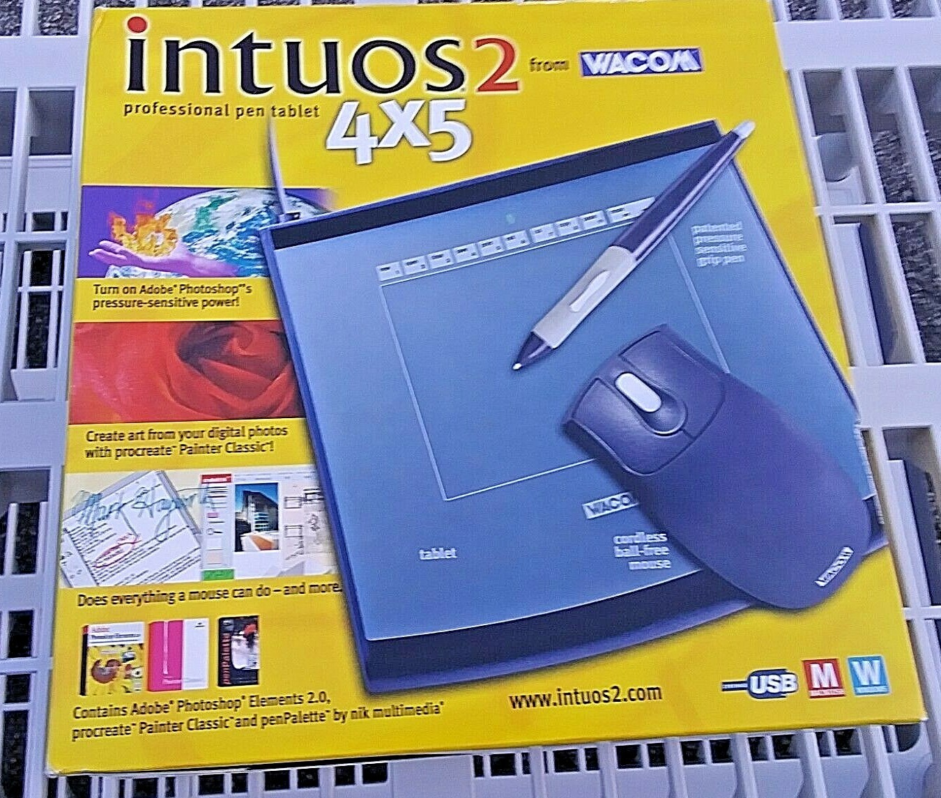 Wacom Intuos 2 4 x 5 USB Graphics Tablet -  No Pen and Mouse 
