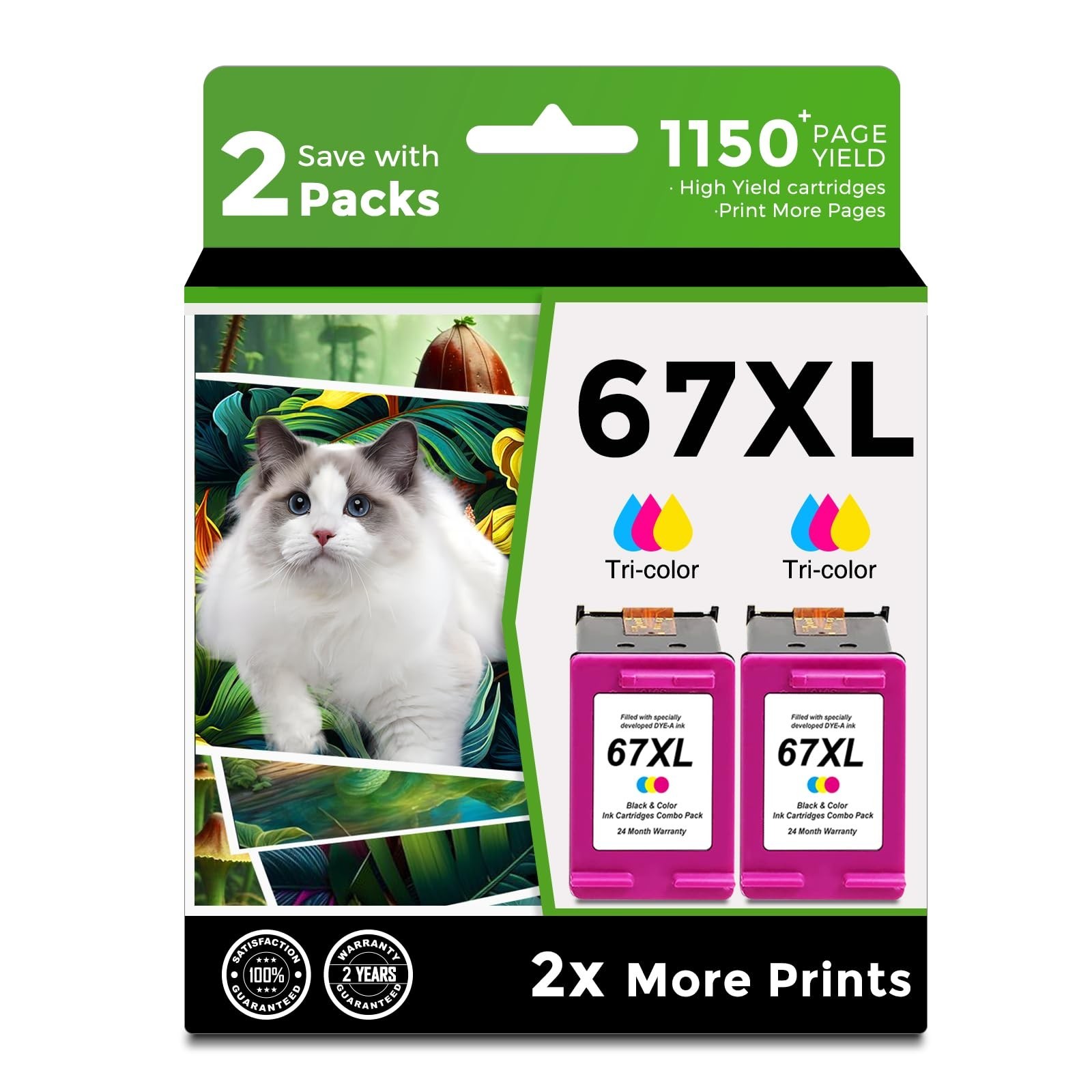 Compatible 67XL Ink Cartridge(Color 2-Pack) Replacement for HP 67 XL hp67xl h...