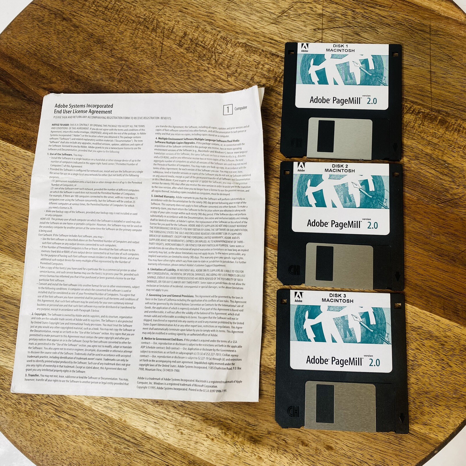 Adobe Pagemill Version 2.0 for Mac Macintosh Vtg Software 3 Disks 1 2 & 3
