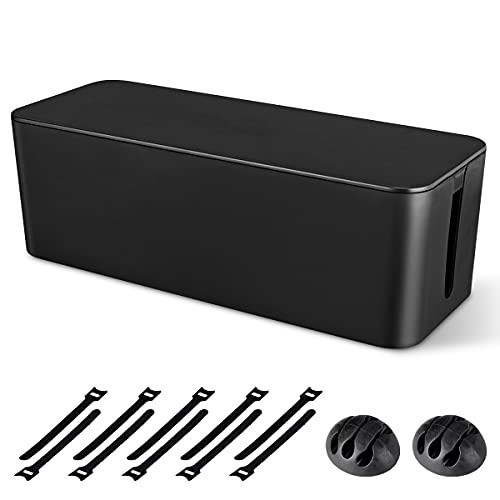 Elegant Black Cable Management Box - Large Cord Organizer for Home & Office