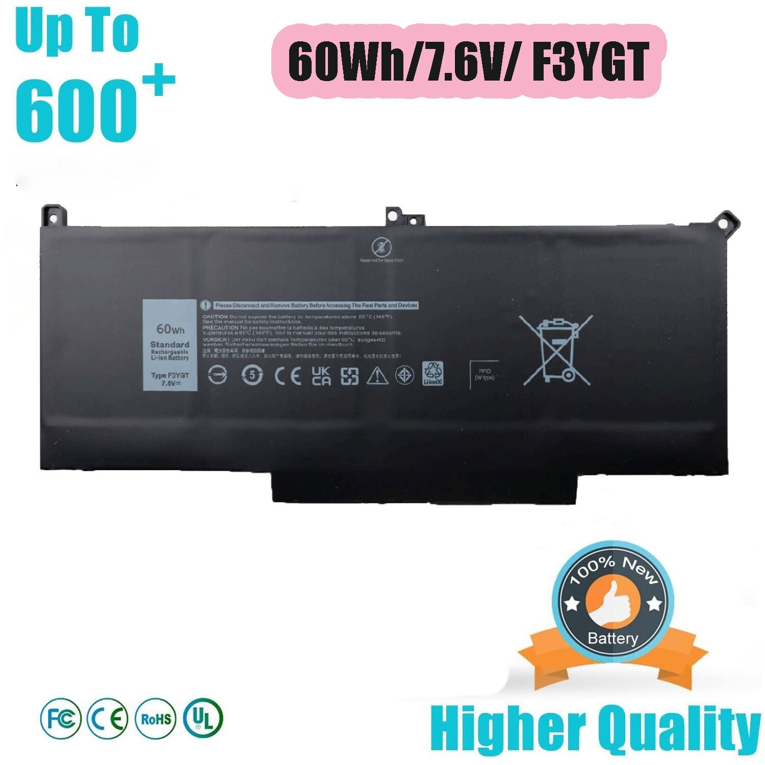 5PCS F3YGT BATTERY FOR DELL Latitude 12 13 14 E7480 E7280 7000 7480 7490 DM3WC