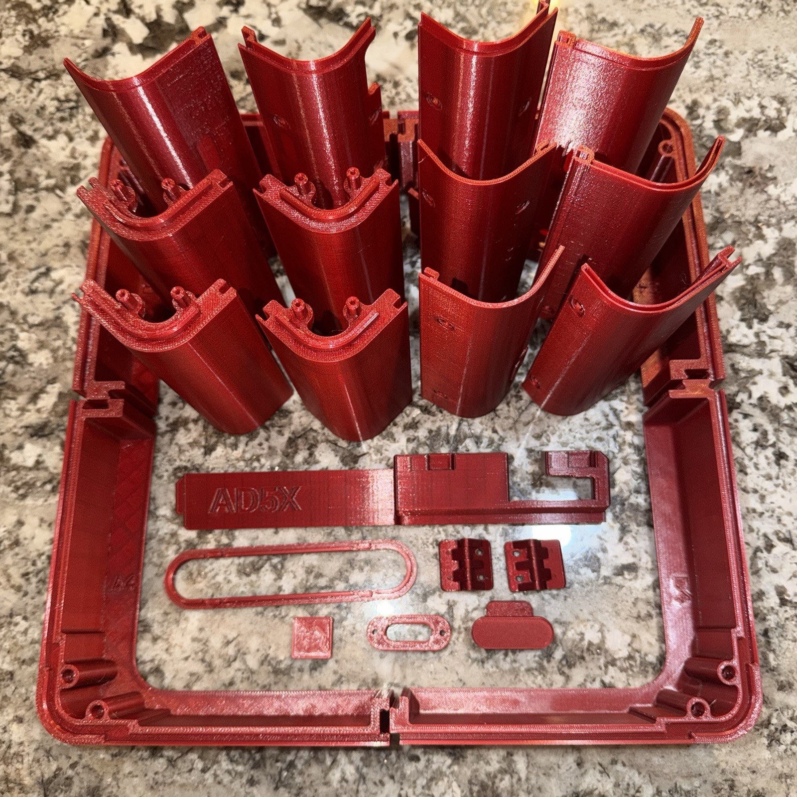 Flashforge ad5x Enclosure Kit Printed Parts Metallic Red PETG Material.