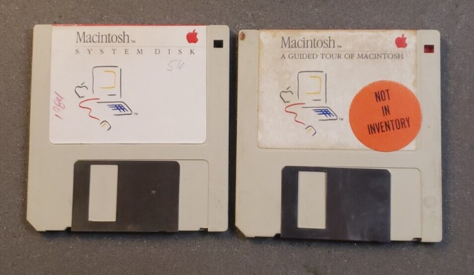 Vintage Apple Macintosh 1984 System Disk & Guided Tour Disk (DS3D3).............