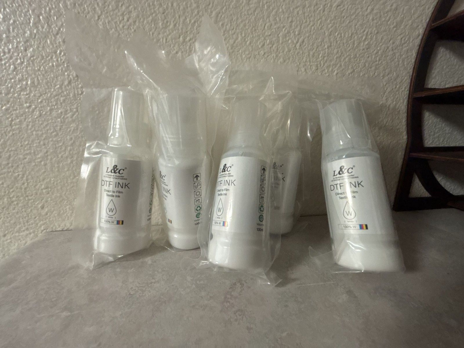 L&C DTF Direct to Film White Textile Ink 100ml Refill Bottle (Set of 5)