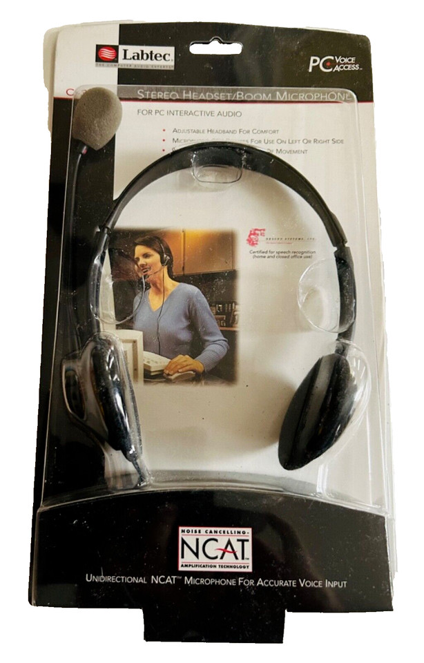 LABTEC C-322 STEREO HEADSET/BOOM MICROPHONE FOR PC VOICE ACCESS NEW IN BOX