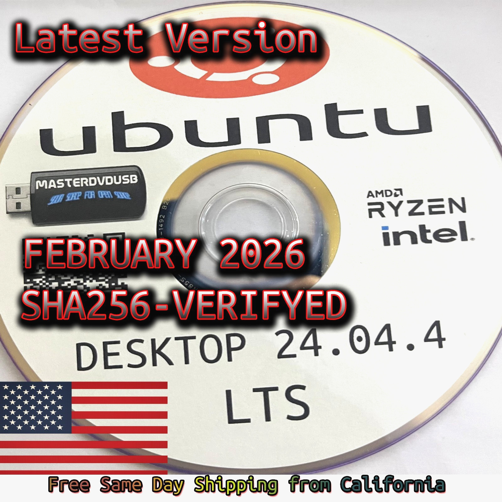 Ubuntu 24.04.4 LTS Install DVD – Works on PC & Intel Mac – Fast 
