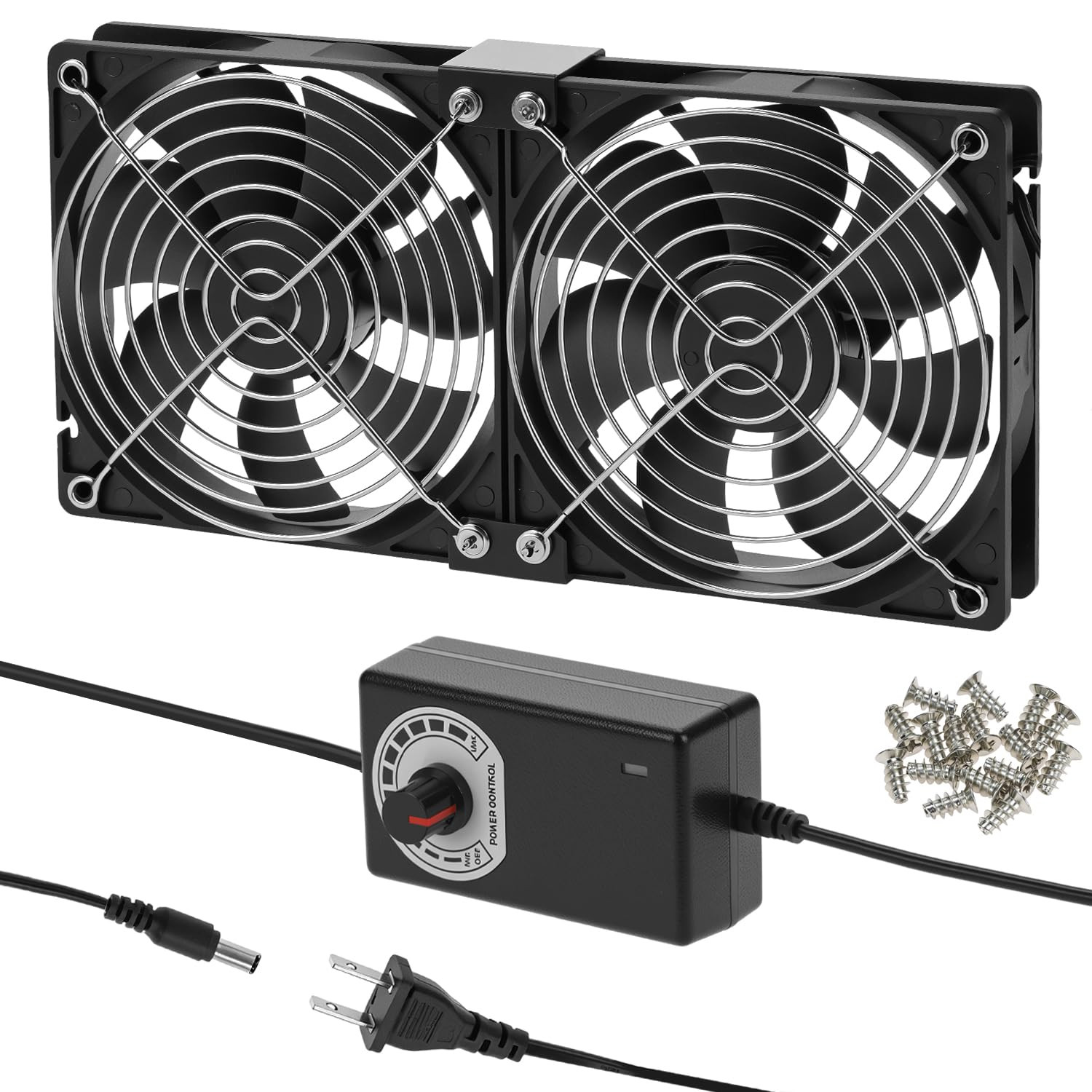 2 Pack 120mm Plug Computer Fans w/ Speed Controller for PC Case & Server Cooling