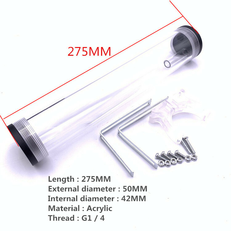 Computer water-cooled acrylic cylindrical water tank 275MM*50MM Front 3 holes