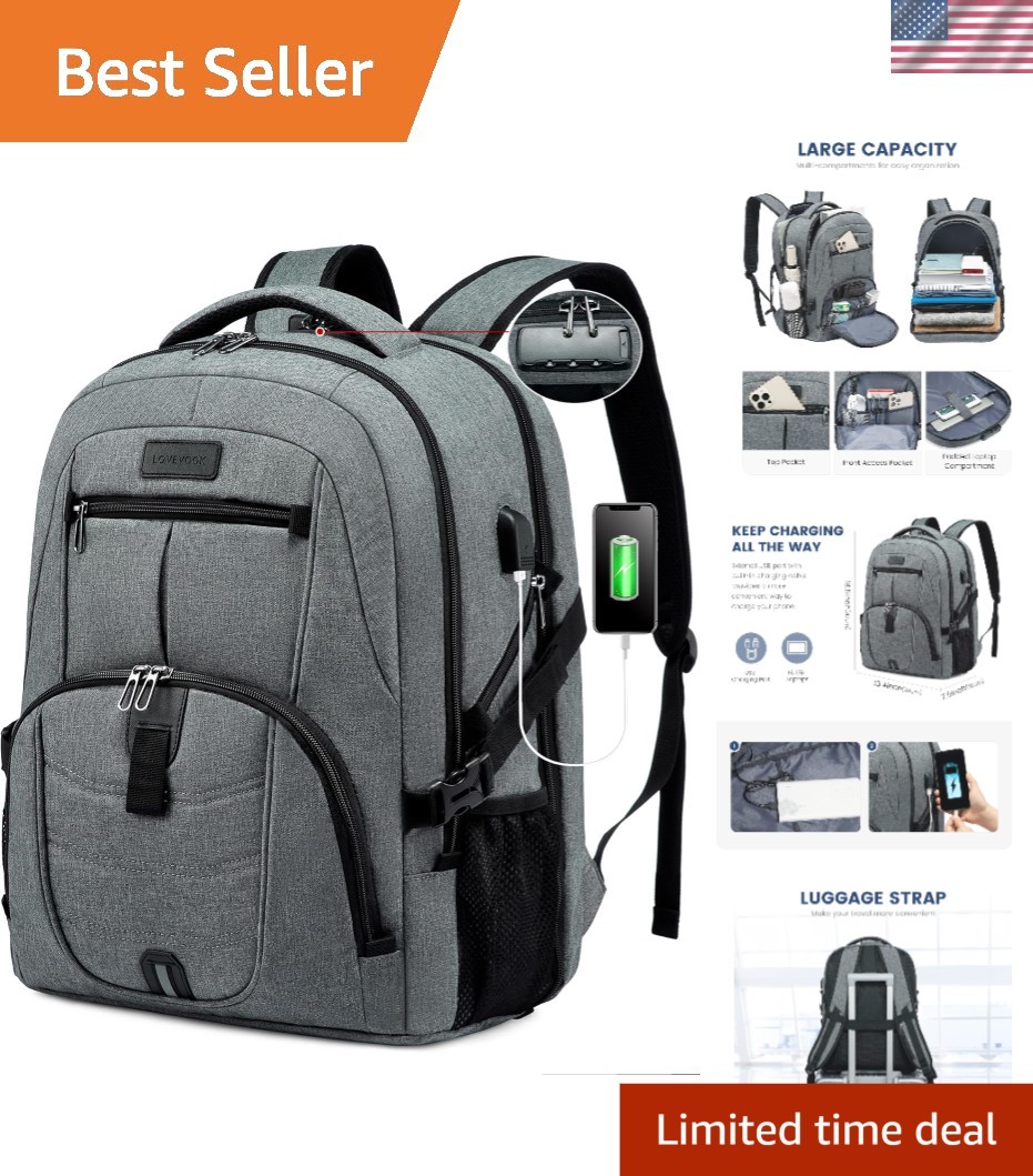 Versatile 17" Dark Grey Anti-Theft Laptop Backpack for Business Travel & College