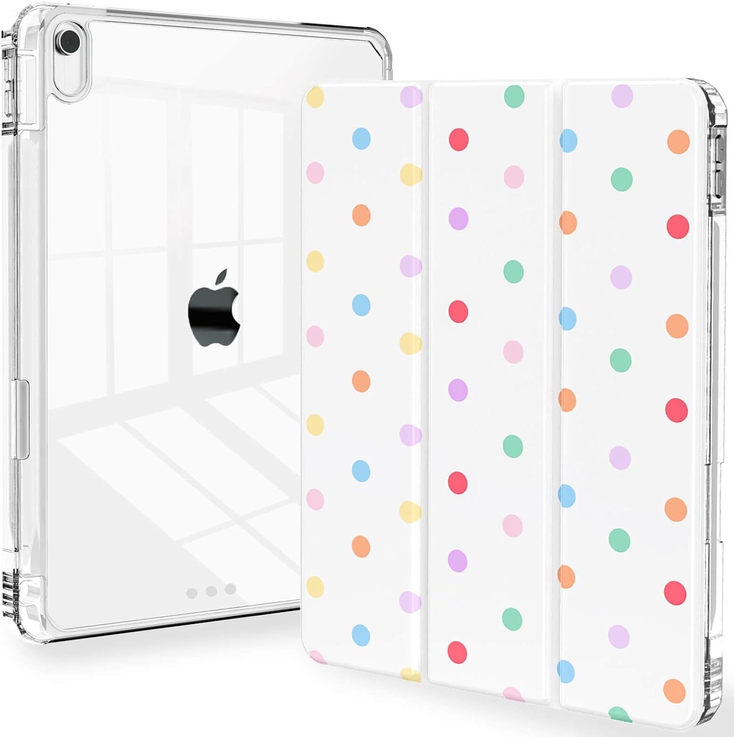 Slim Tri-Fold Stand Case for iPad 11th Gen 11 Inch 2025, Clear Back Cover, Polka