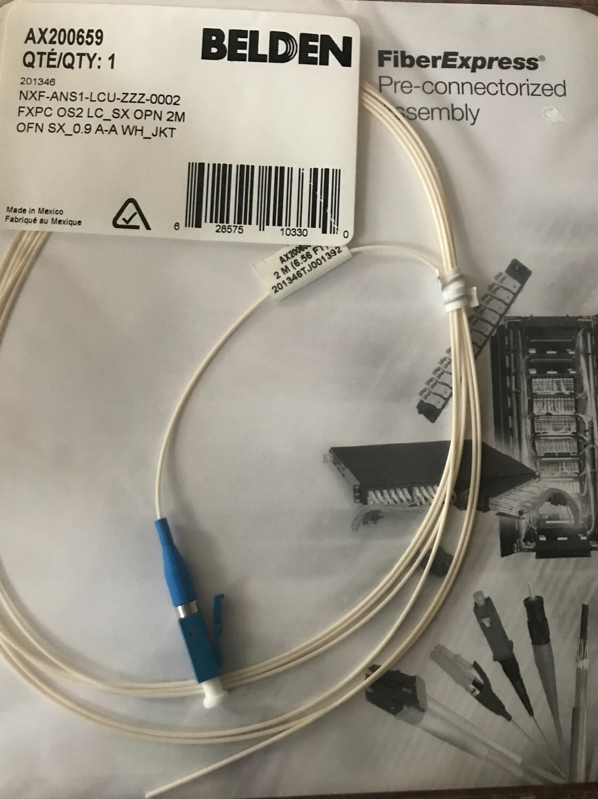QTY: 120 BELDEN AX200659 FIBEREXPRESS OPTICAL PATCH CABLES, LC - LC SM OS2 2 M