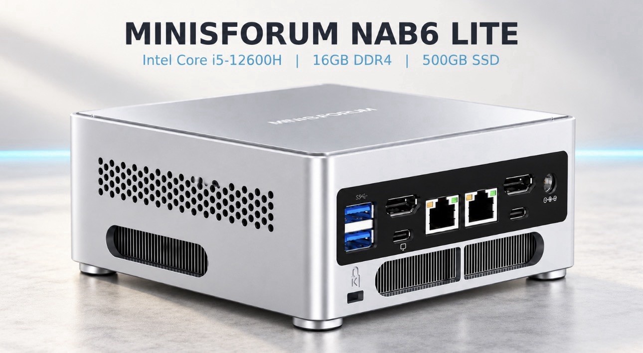 MINISFORUM NAB6 Lite Mini PC i5-12600H 16GB RAM 500GB SSD 12-Core 4.5GHz