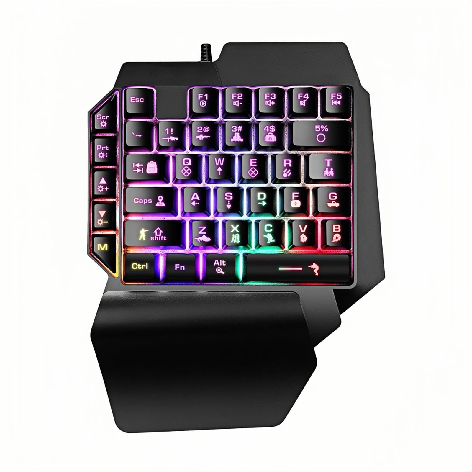 Guiheng Wired One Handed Gaming Keyboard Rainbow LED Backlit 39 Keys Portable...