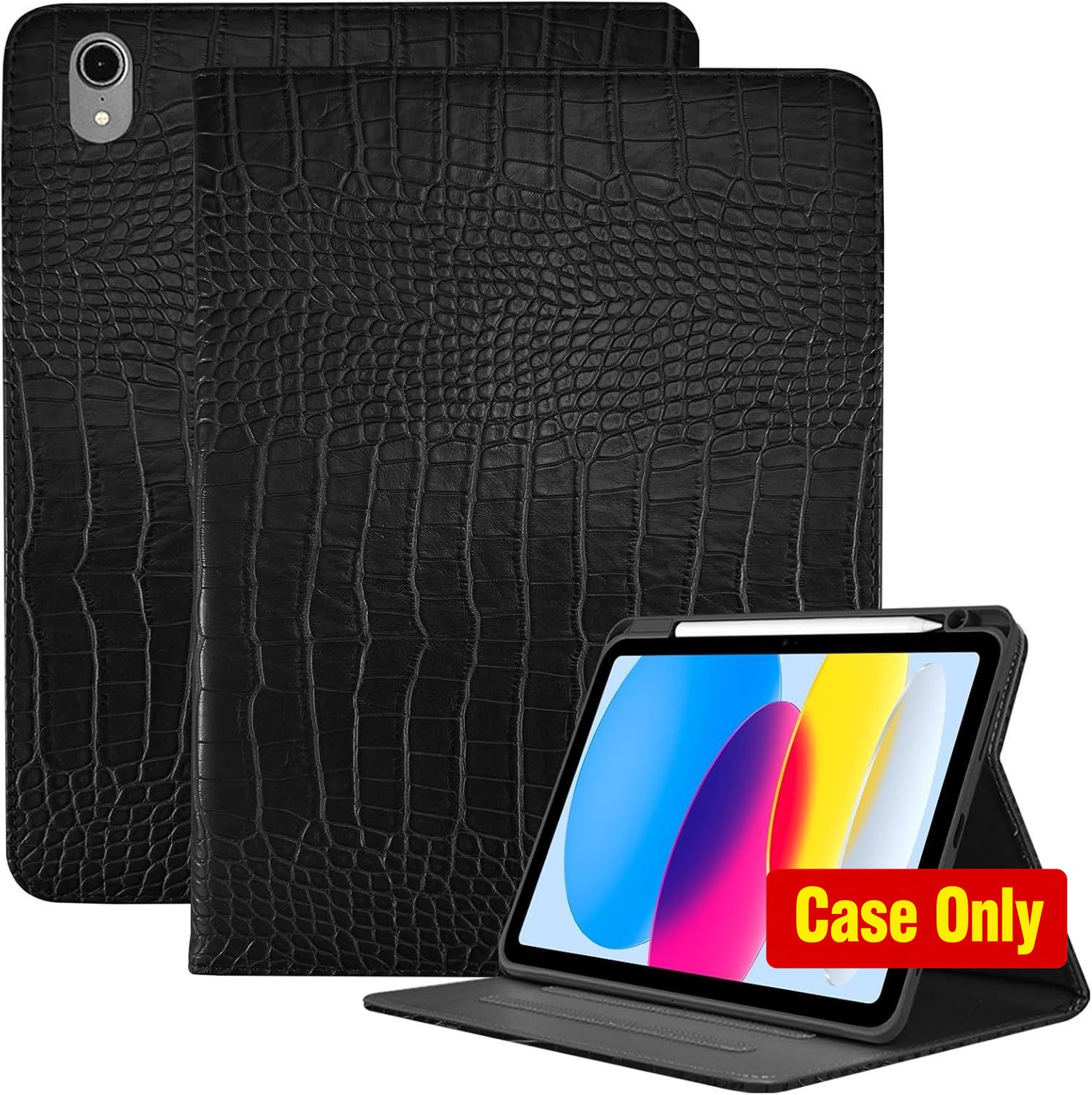 Case for iPad 11th Generation 11 Inch, Pencil Holder, Crocodile Retro Design