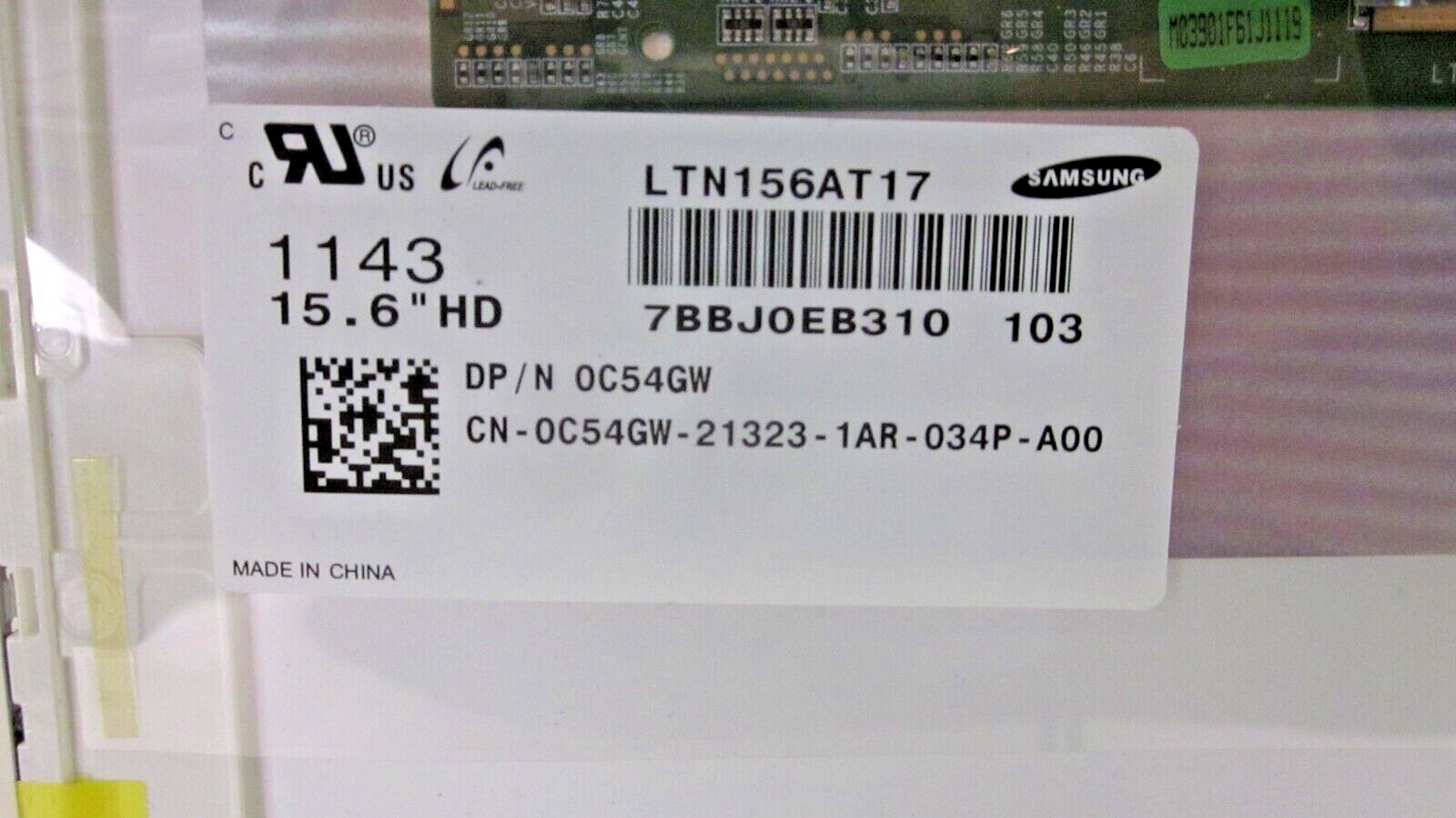 Samsung LTN156AT17 15.6" 1366x768 TFT-LCD, LCD Matte Laptop Screen DP 0C54GW