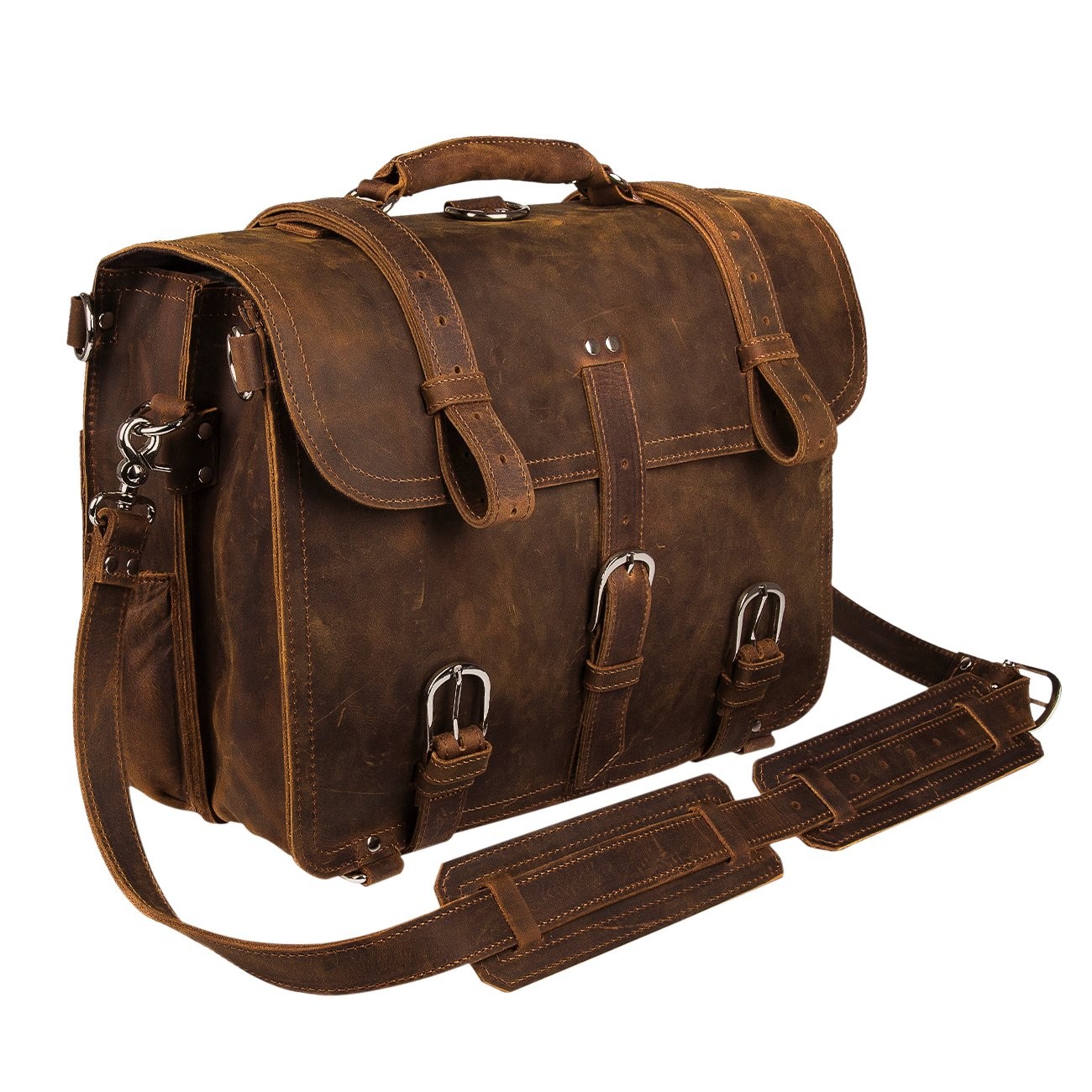 Augus Leather Messenger Bag for Men Briefcase Travel Backpack Shoulder Bag Fi...