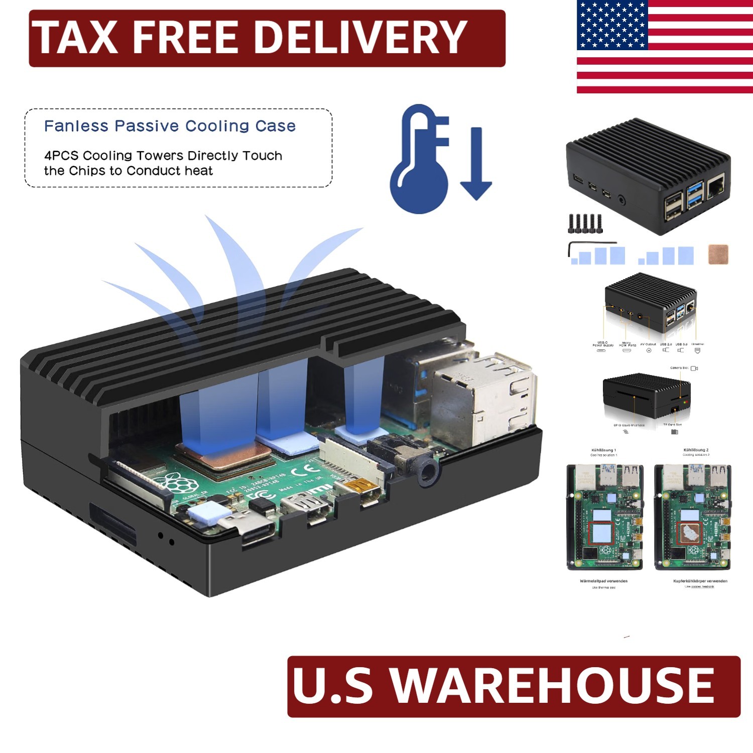 P173 Heavy Duty Aluminum Case for Raspberry Pi 4 - Passive Cooling Design