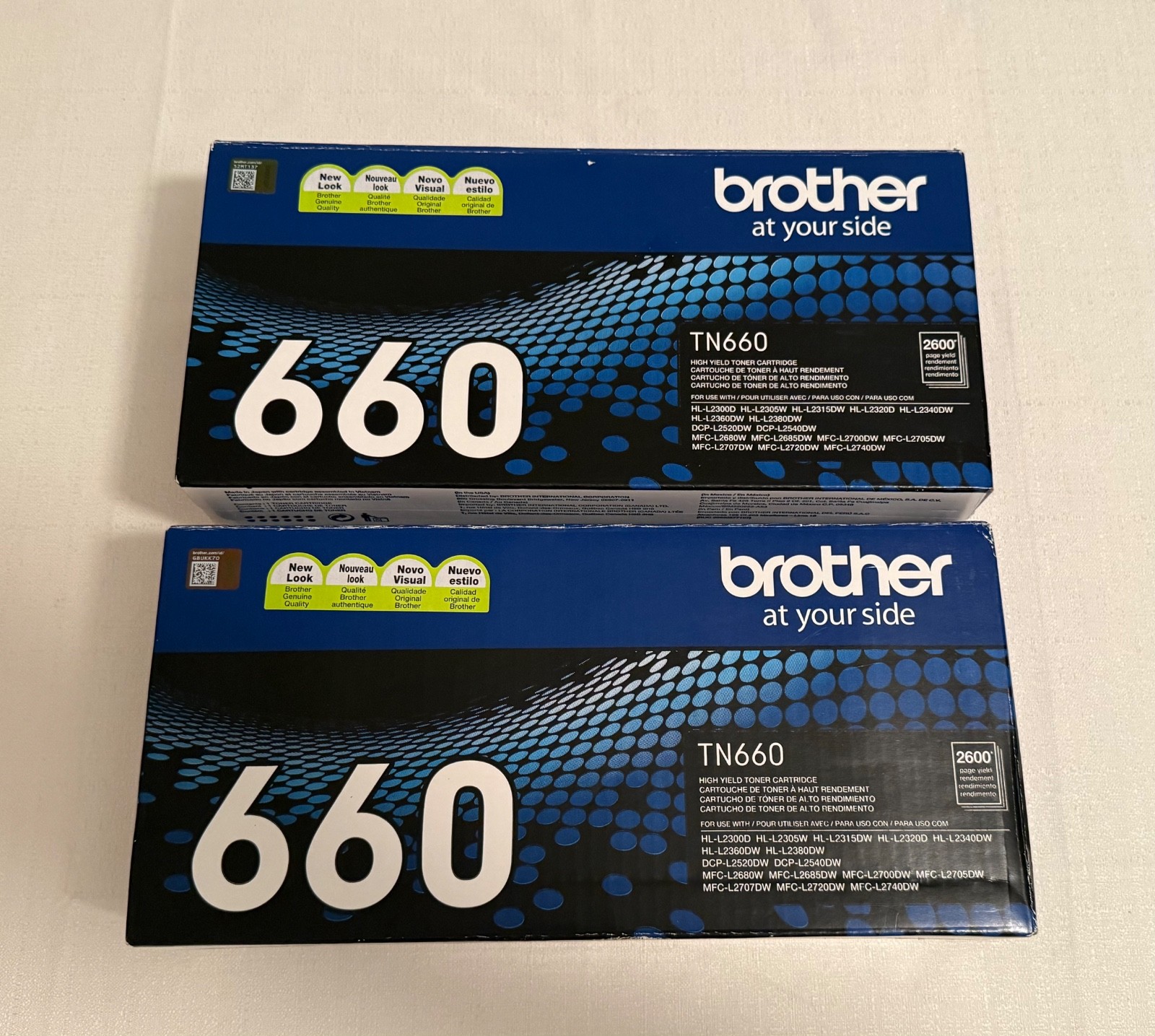 OEM 2 NEW GENUINE BROTHER TN-660, TN660 SEALED HIGH YIELD BLACK TONER OPEN BOXES