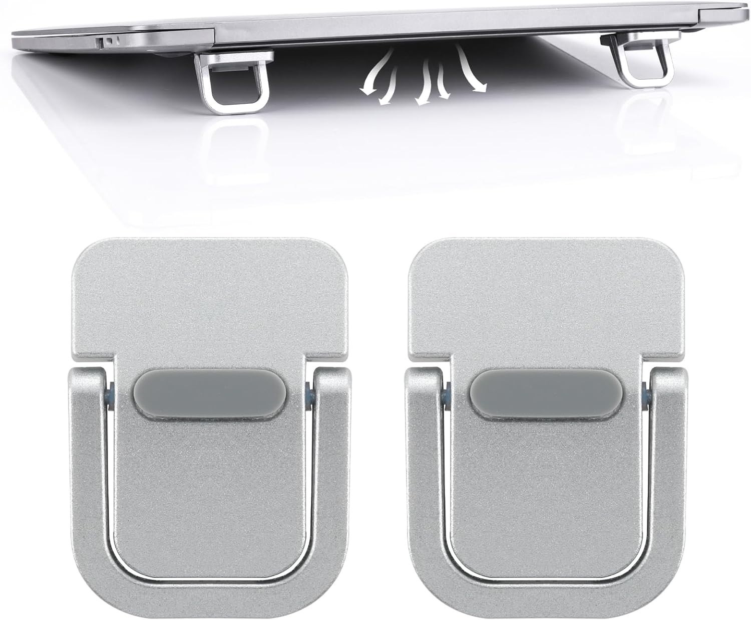 2PCS Silver Portable Self-Adhesive Keyboard Risers for 10-18 Inch Laptops