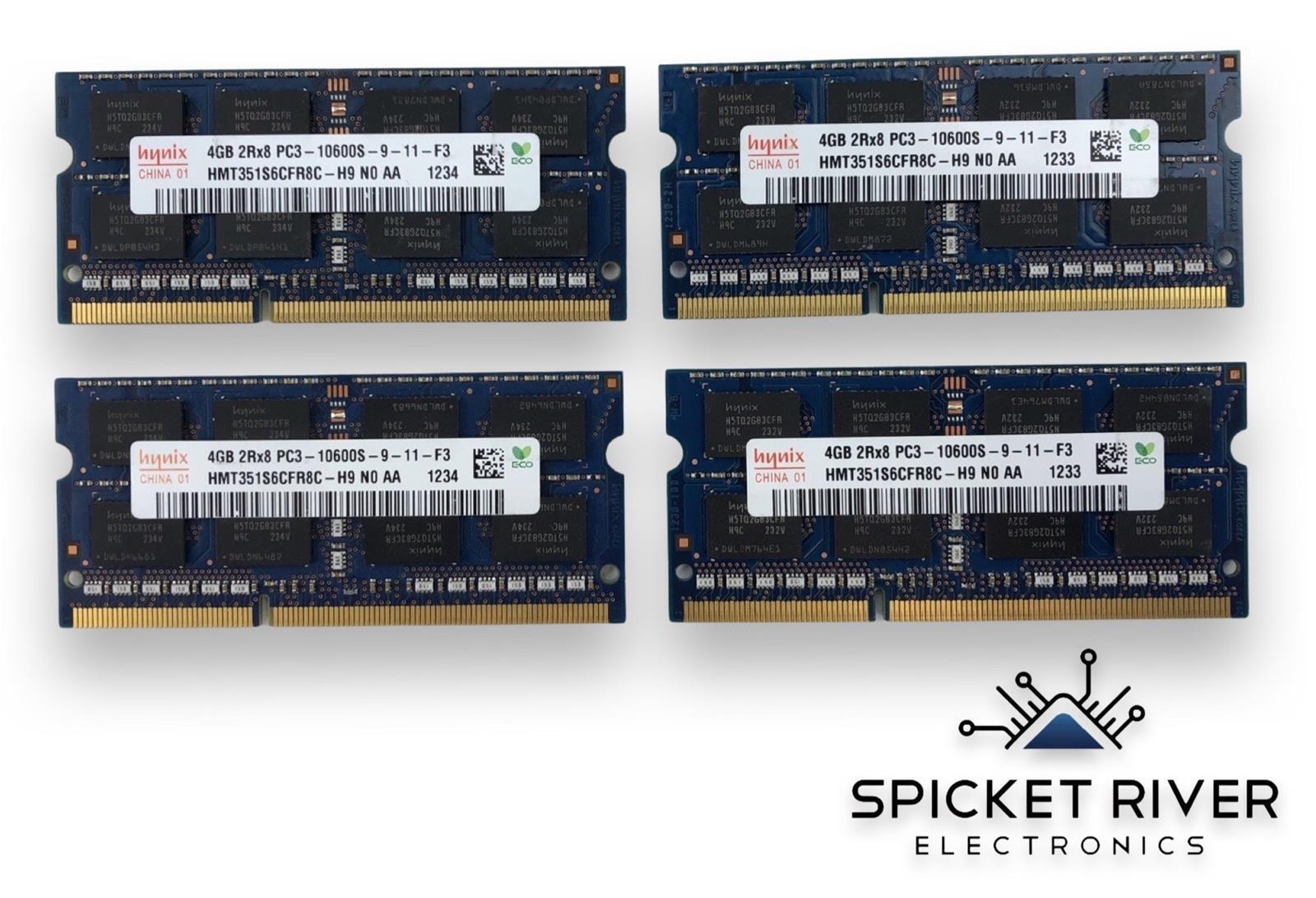 Lot of 4 - Hynix HMT351S6CFR8C-H9 4GB 2Rx8 PC3-10600S Laptop RAM Memory