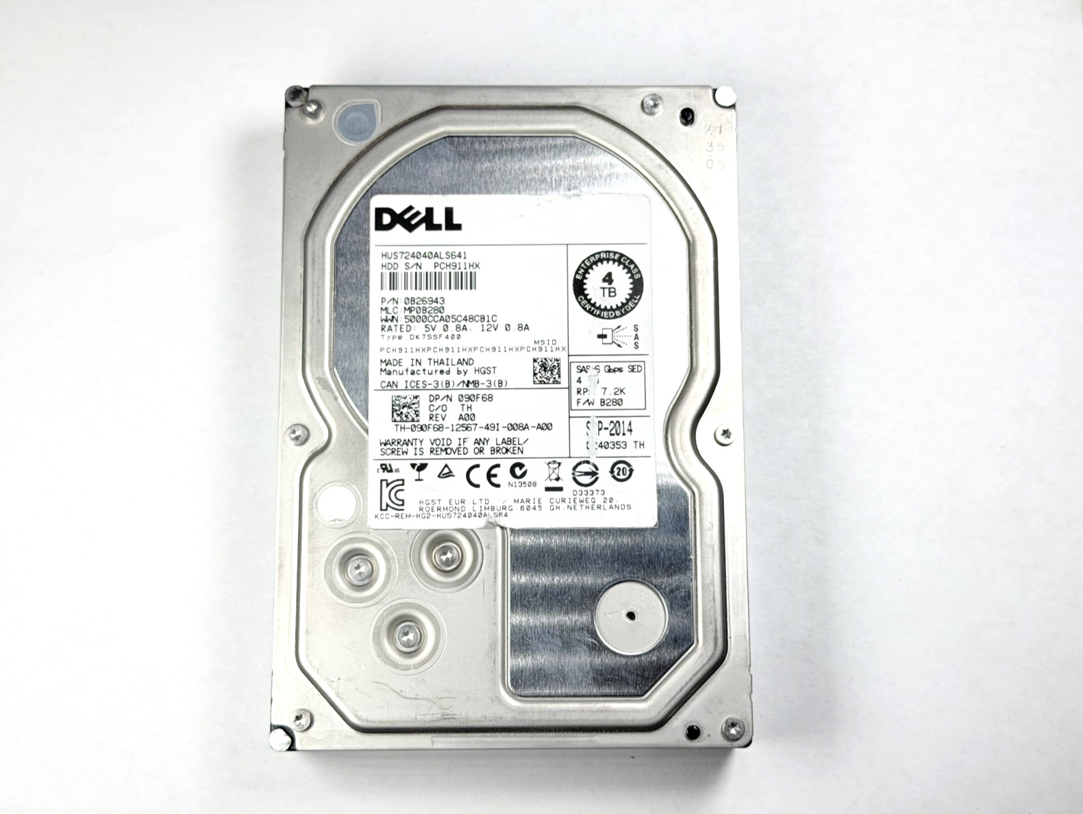 HGST HUS724040ALS641 SAS 6 GBPS SED 4TB RPM7.2K B280 100% HEALTH
