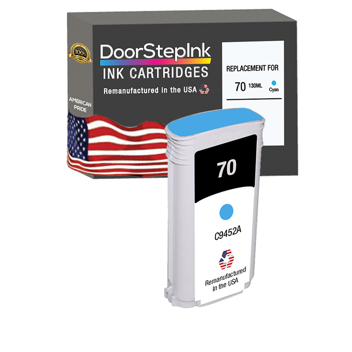 DoorStepInk Compatible Ink Cartridges For HP 70 Cyan 130mL C9452A-USA