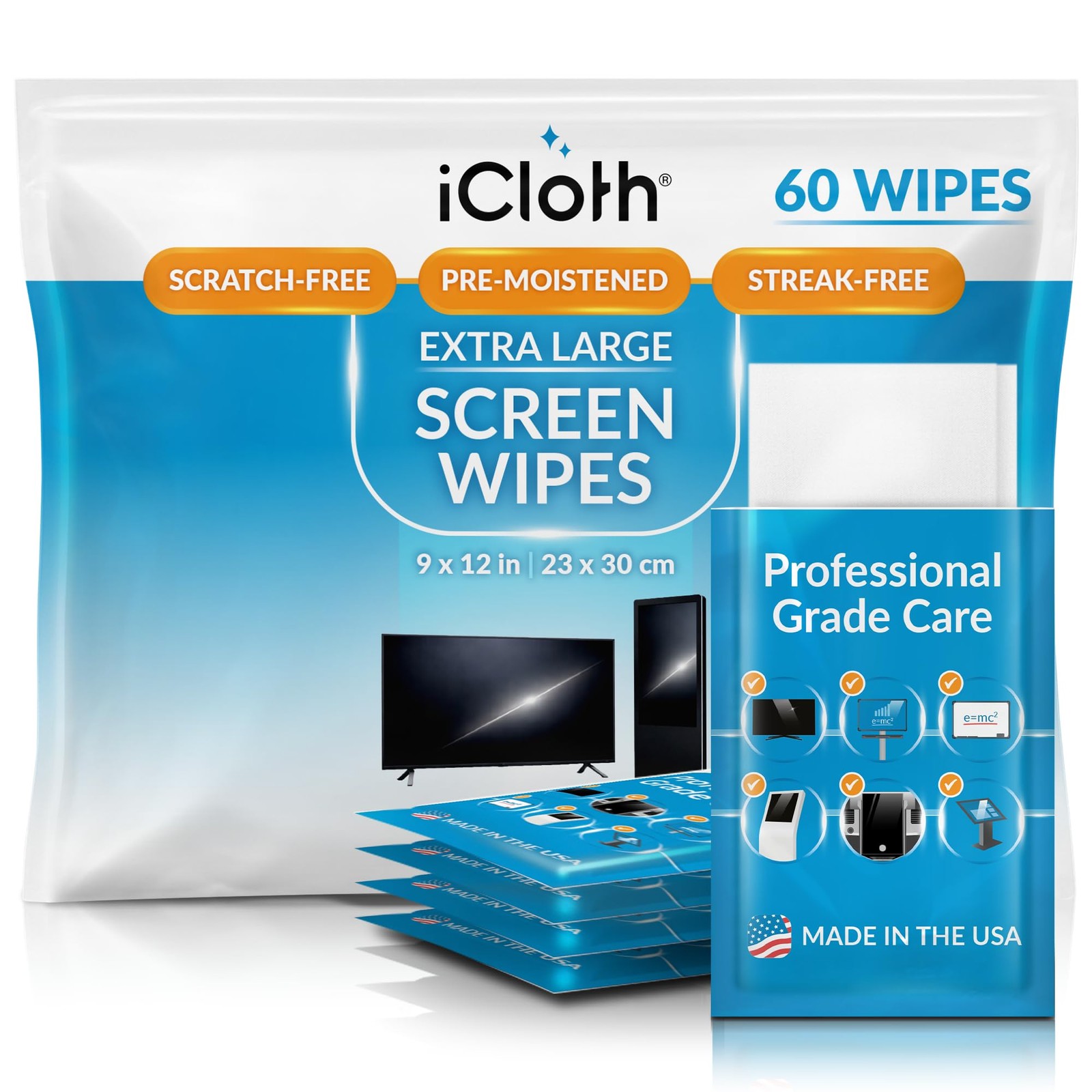 XL Screen Cleaning , Lint-Free and Streak-Free, Fast-Drying, Removes Dust, Fi...