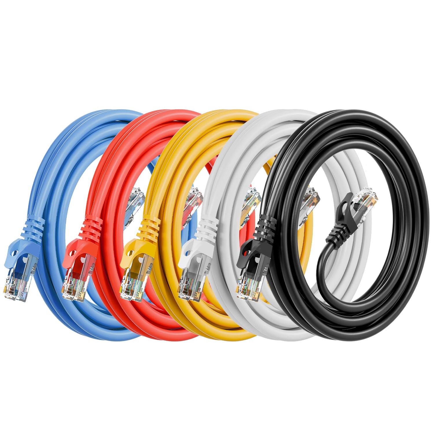 Cat6 Ethernet Cable 5 Pack 10 FT Multi-Color RJ45 LAN 24AWG UTP Network