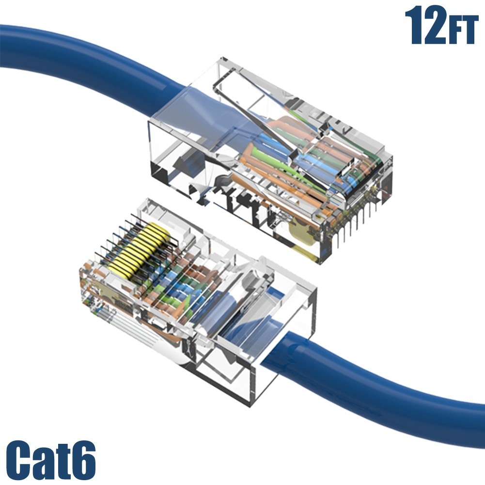 12FT Cat6 RJ45 Ethernet LAN Network Non-Boot Cable UTP Copper Wire 24AWG Blue