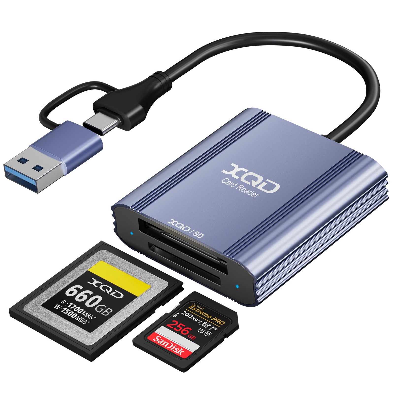 XQD Card Reader - 2 in 1 XQD SD Memory Card Adapter with USB-C/USB-A, 5Gbps A...