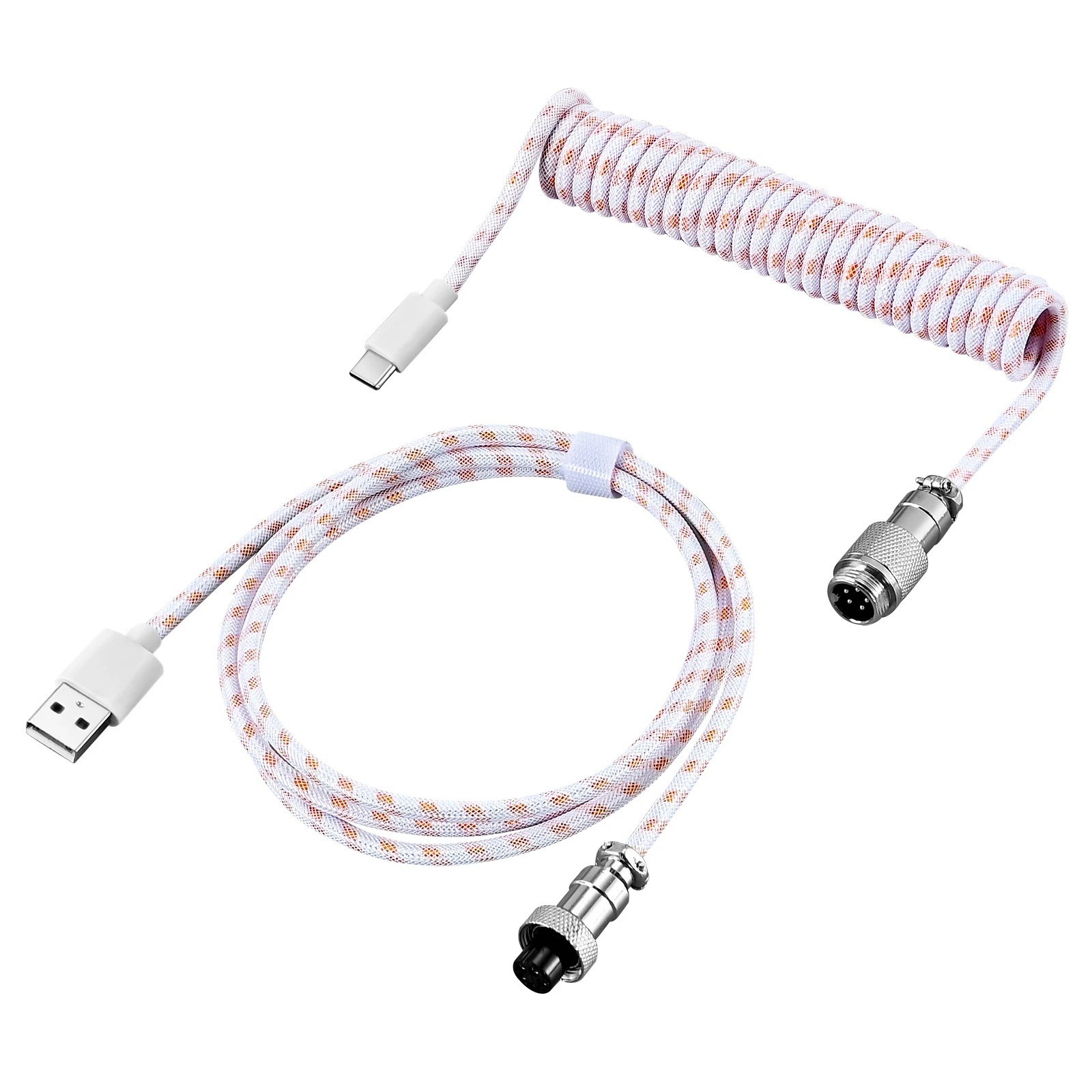 Coiled Keyboard Cable Type C to USB A Detachable Aviator Connector Double