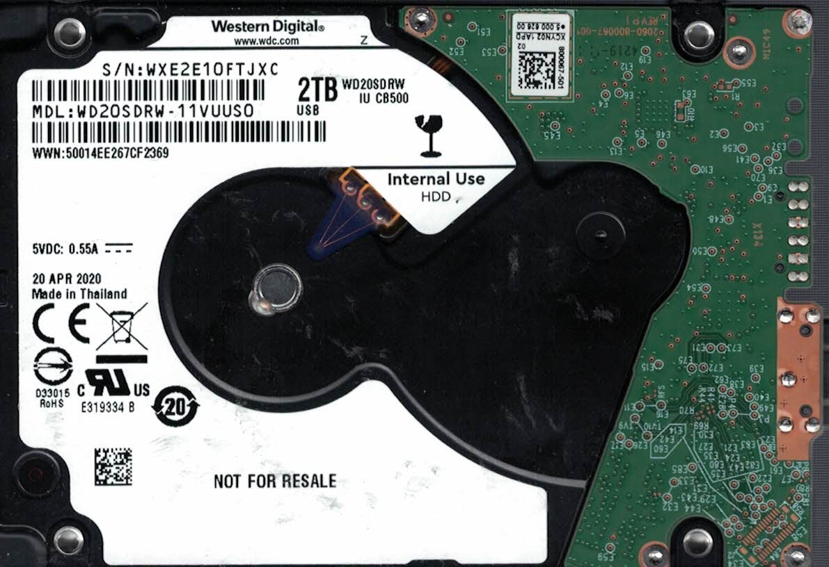 Western Digital WD20SDRW-11VUUS0	WXE2	20 Apr