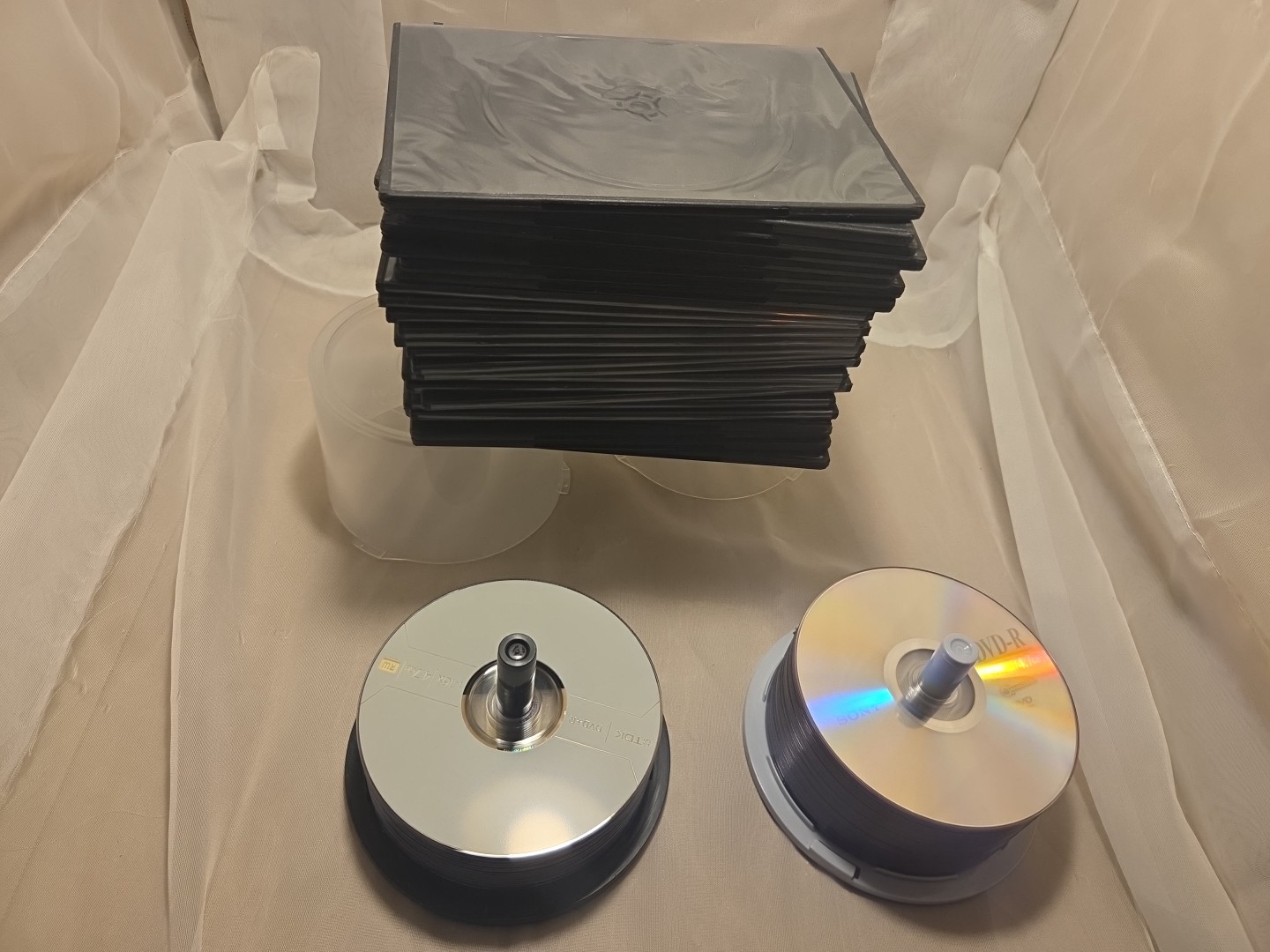 Lot of 68 Blank DVD+R Discs (40 Sony, 28 TDK) with 25 CD Cases