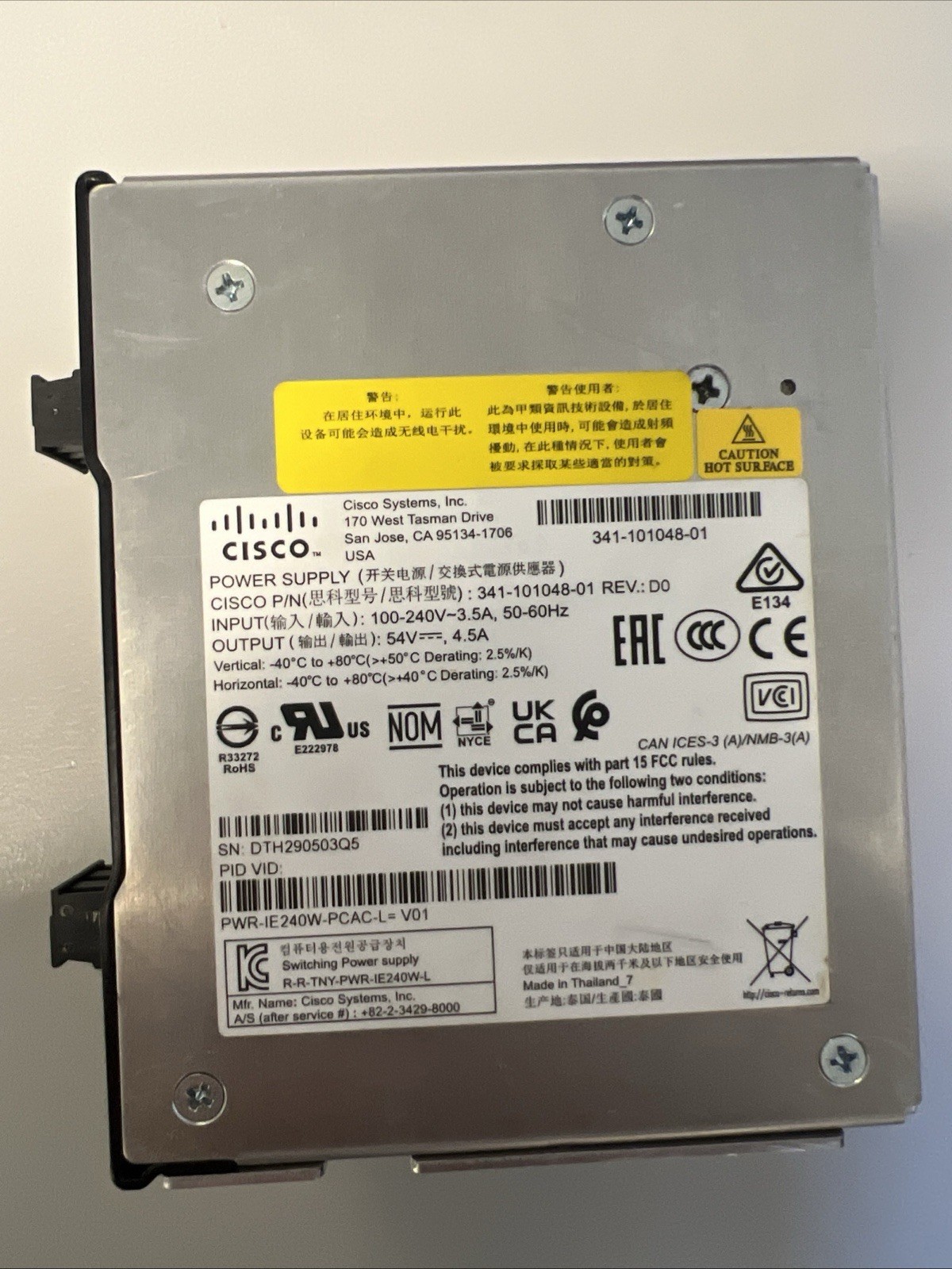 CISCO  -PWR-IE240W-PCAC-L Power Supply 54V 4.5A-NEW-Open Box