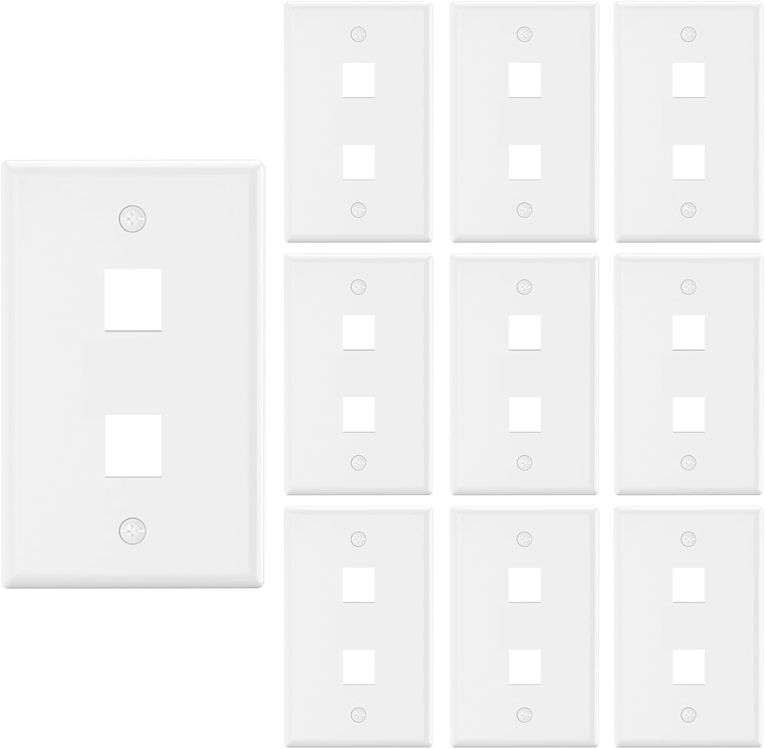 10 Pcs - 2 Port Wall Plate Keystone RJ45 Cat6 Cat5e Insert Jack White WallPlate