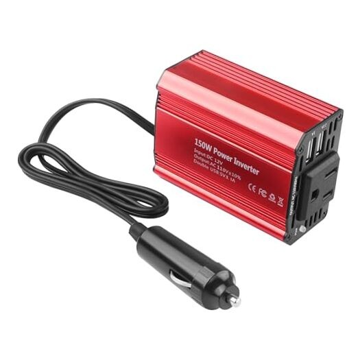 150W Car Power Inverter DC 12V to AC 110V with 3.1A Dual USB Charging Ports,