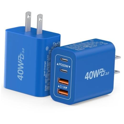 [2Pack]40W USB C Super Fast Charger Cube,PD + QC Charging Block 40W 2Pack Blue