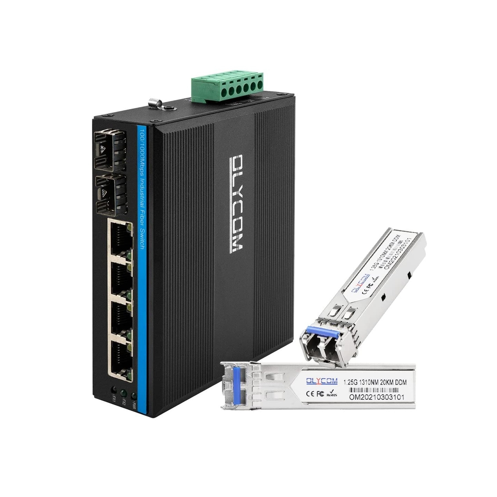 4-Port Outdoor Full Gigabit PoE+ DIN-Rail Fiber Network Switch 4 x Gigabit Po...