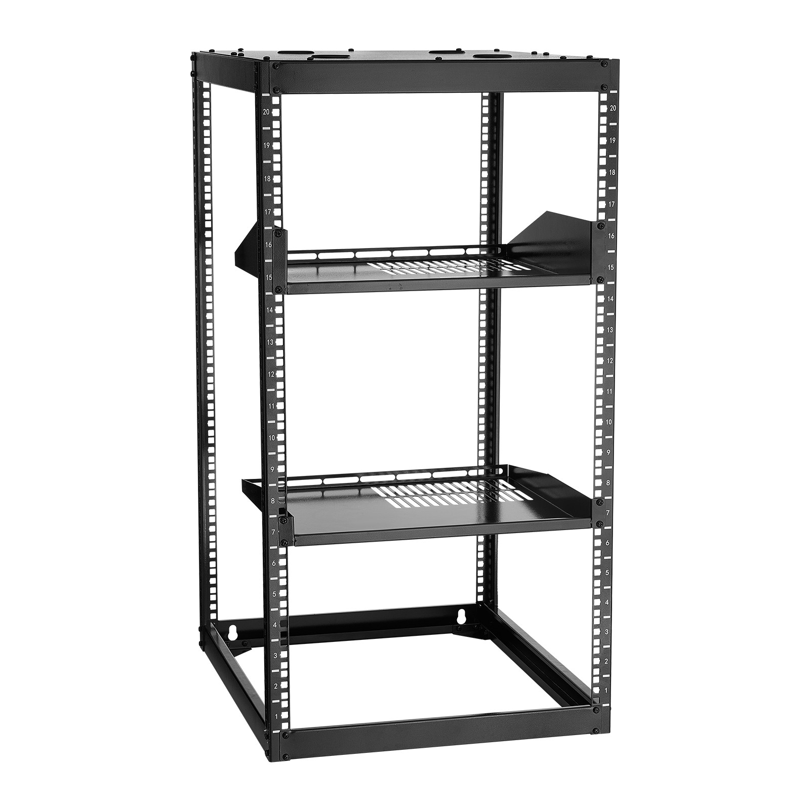 VEVOR 20U Open Frame Network Rack Wall Mounted Server Rack 4 Post with Shelves