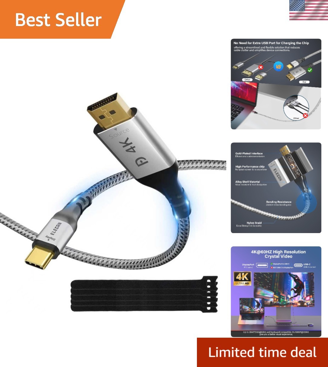 High-Performance 25 Ft DisplayPort to USB-C Adapter – Perfect for Smart Glasses