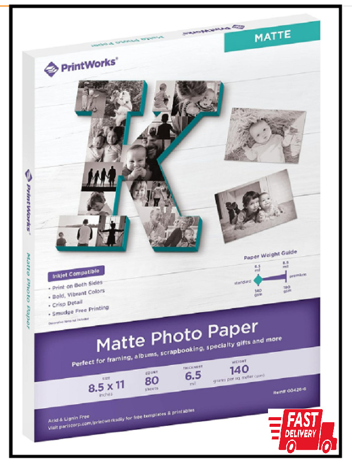 Printworks Matte Photo Paper for Inkjet Printers, Printable on Both Sides, 80ct
