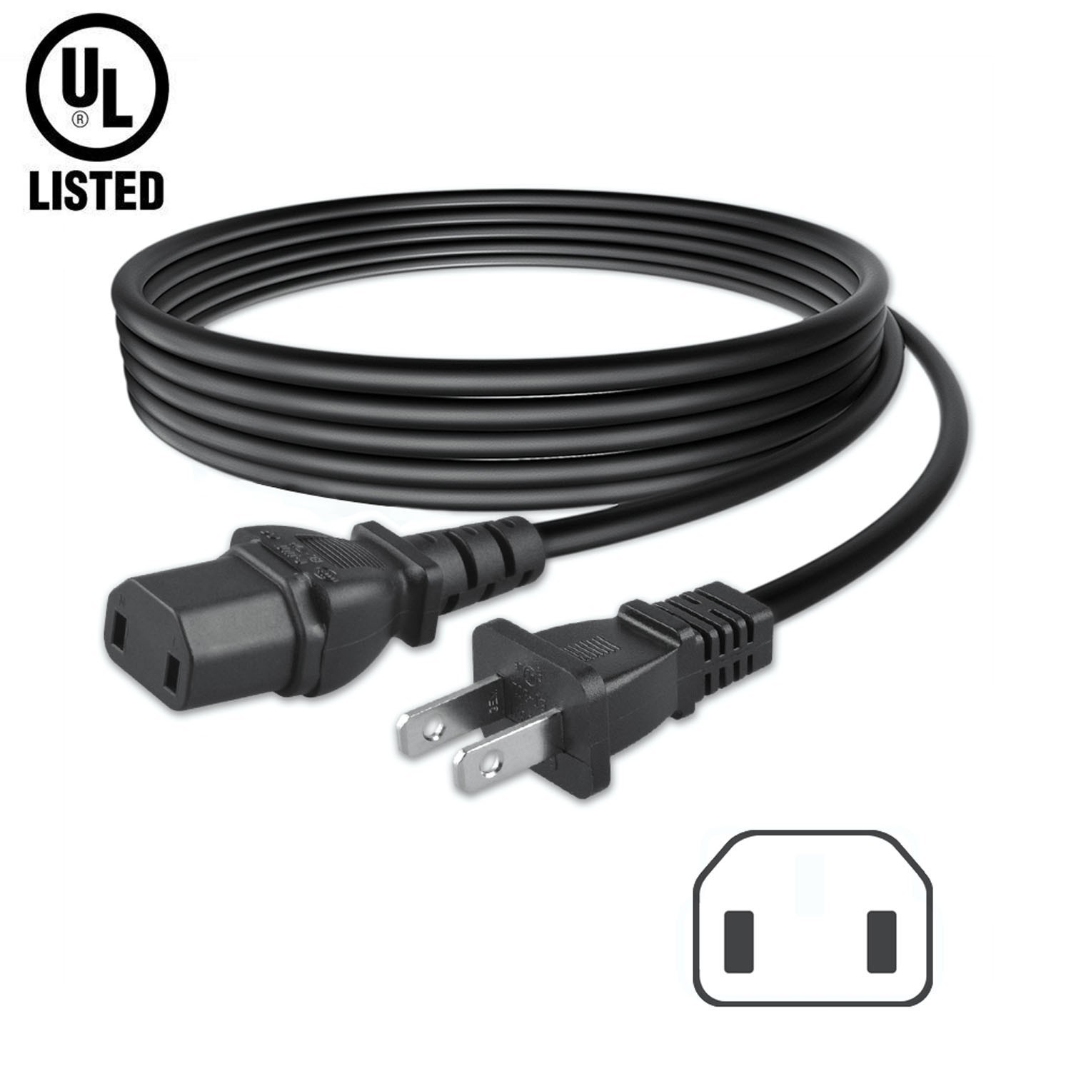 6.6ft UL 2-Prong AC Power Cord For Definitive Technology BP-8020ST SuperTower