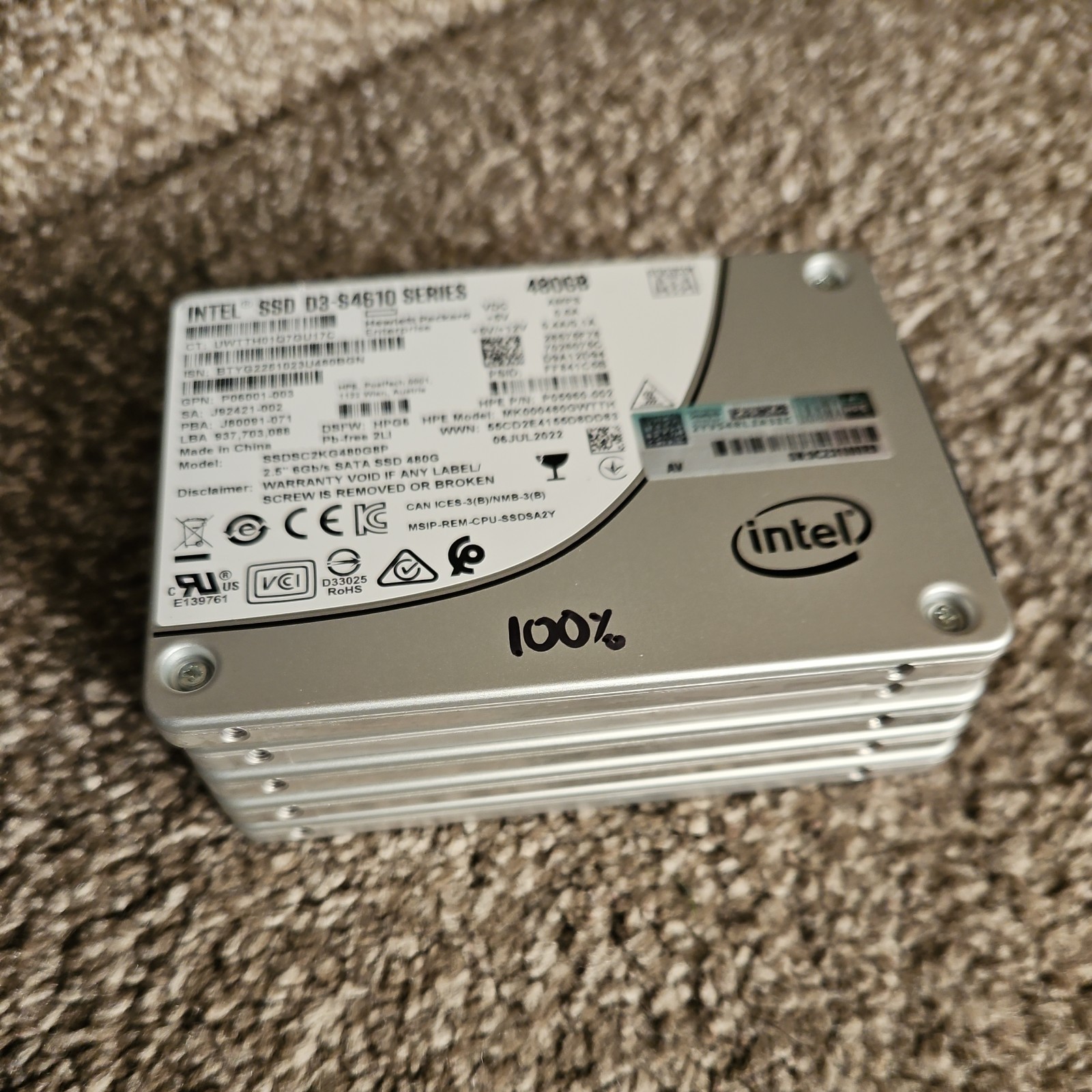 Lot of 5 - SSDSC2KG480G8P Intel D3-S4610 Series 480GB 6Gb/S SATA SSDs - READ