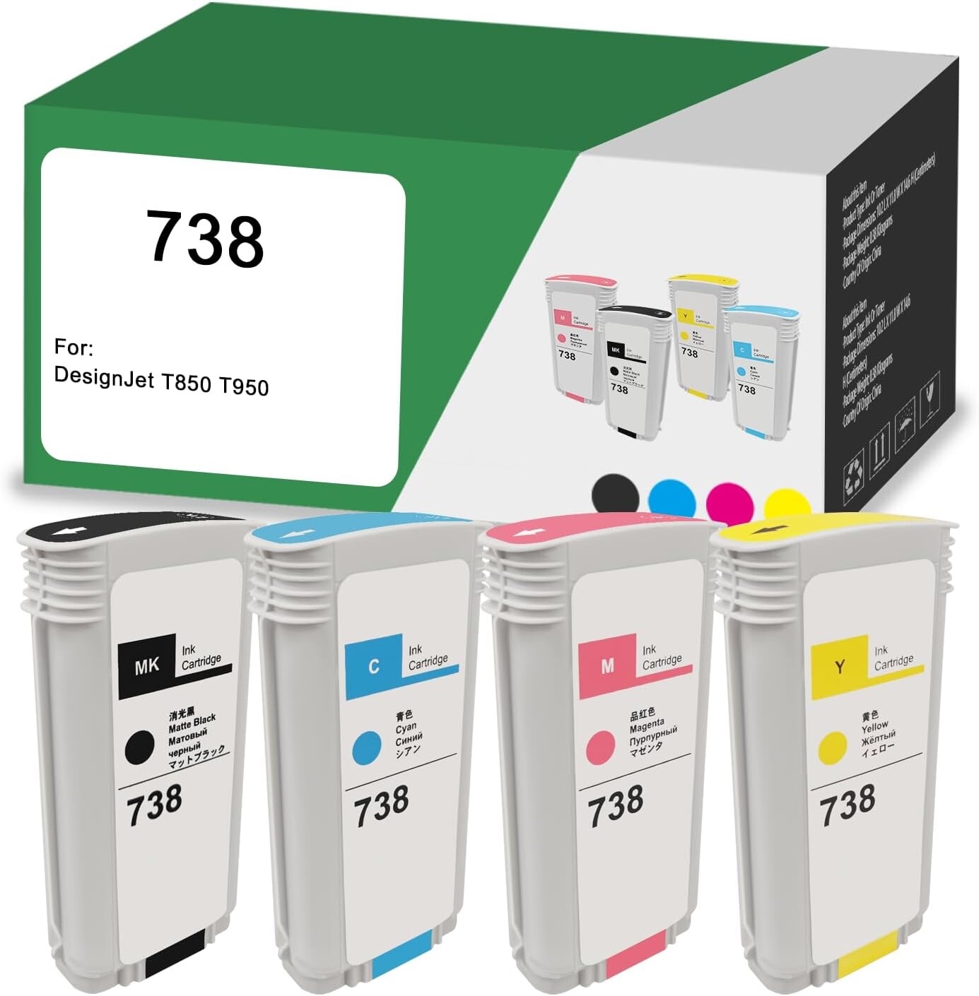 4 Pack 738 Ink Cartridge for DesignJet T850 T950 Large Format Printers (130ml/PS