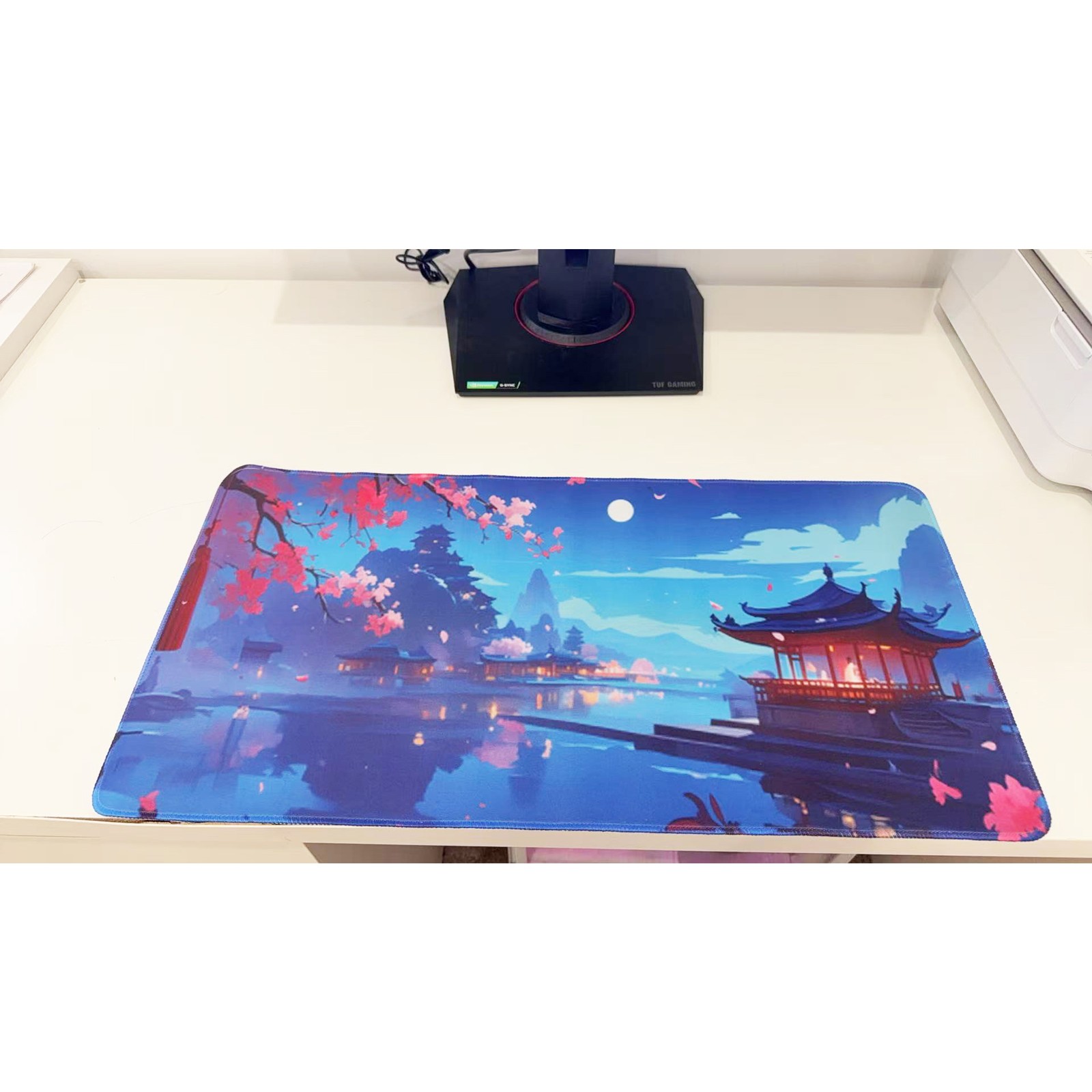 Oriental Cherry Blossom Pavilion Oversized Mouse Pad 23.6" X 11.5" Keyboard Mat