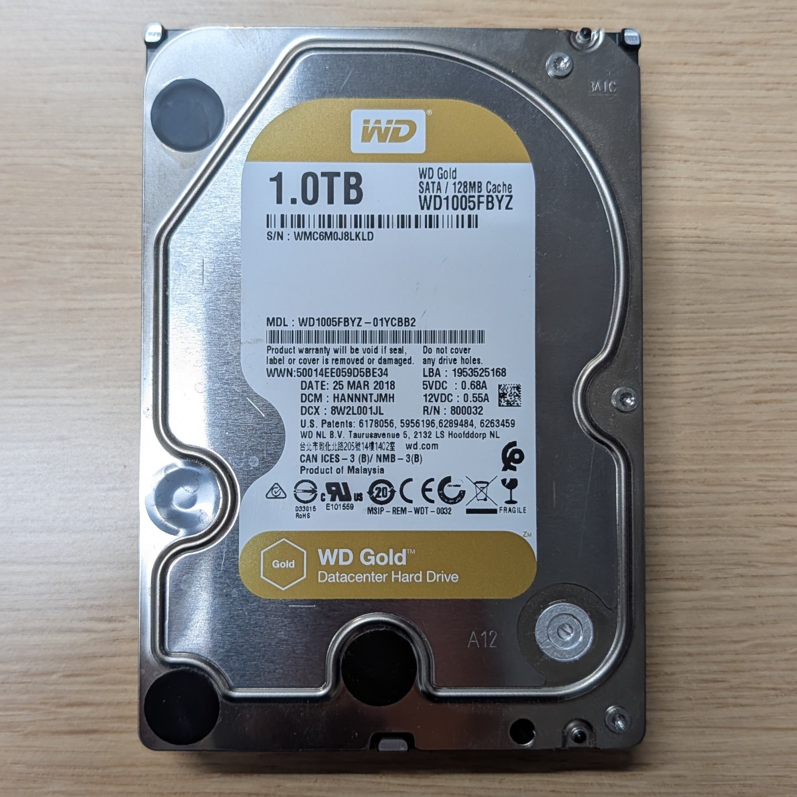 Western Digital 1TB WD Gold (7200RPM, 3.5", SATA III, 128MB Cache) WD1005FBYZ