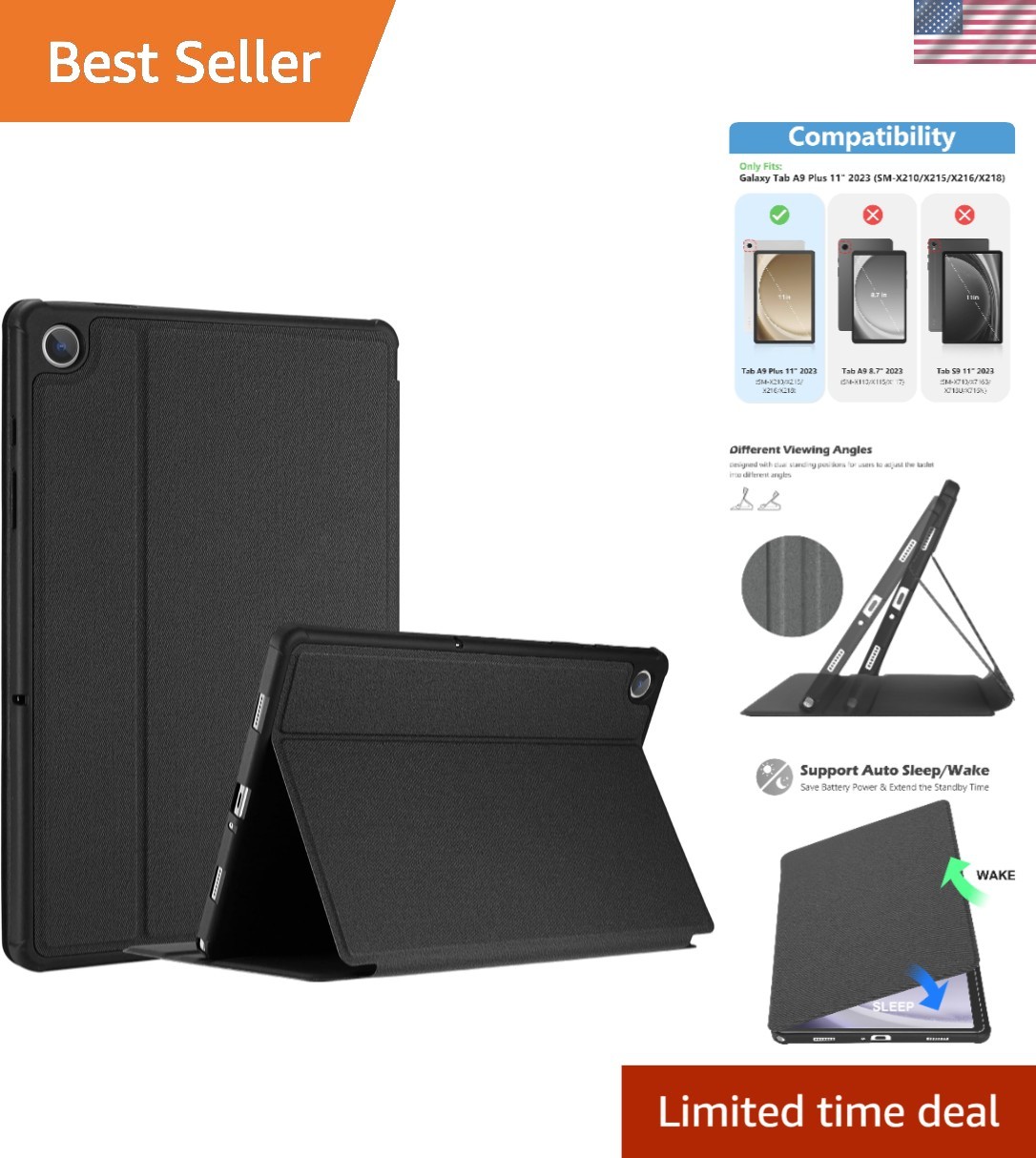 Sleek Black Protective Case for Galaxy Tab A9 Plus 11 Inch 2023 - Slim & Smart
