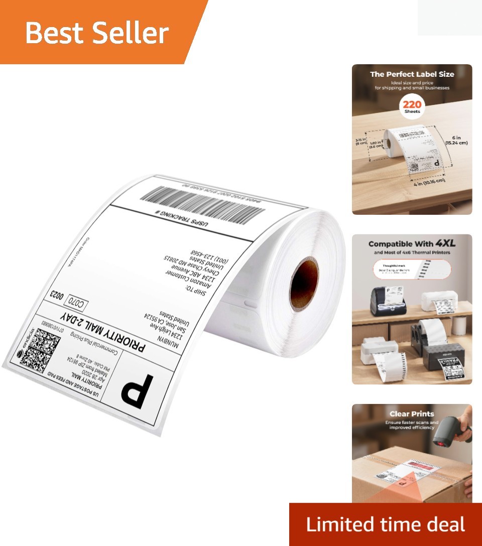 Eco-Friendly 4x6 Shipping Labels - 220 Count, Strong Adhesive & Smudge-Resistant