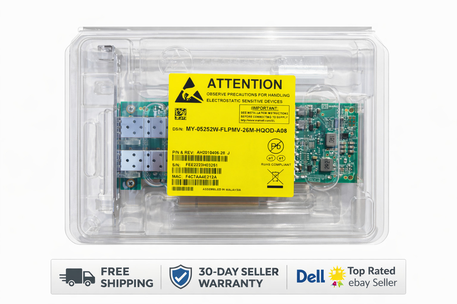 Dell Dual Port QLogic FastLinQ 41112 10Gb SFP+ Server Ethernet PCIe NIC 5252W