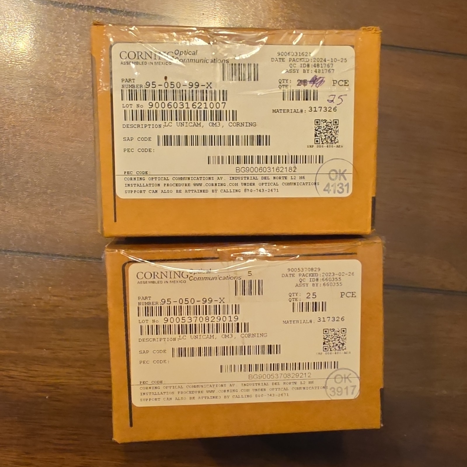 Corning LANscape Pretium LC Unicam OM3 Fiber Connector LC-LC 95-050-99-X.